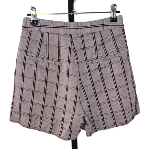 Frank & Oak Womens Plaid Linen Blend Button Front Shorts Size 0 Purple High Rise - Picture 2 of 8